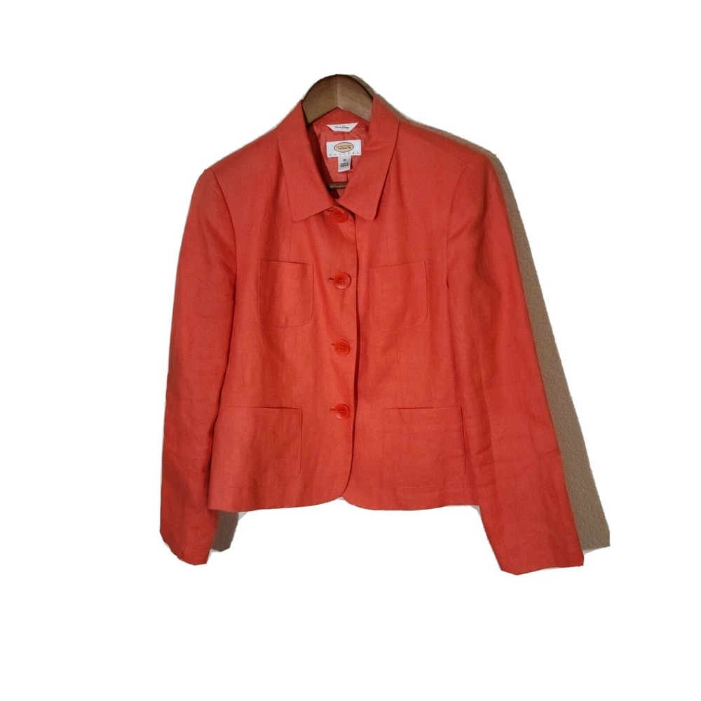 Talbots 100% Irish Linen Orange Button Front‎ Blazer  Size 10 genx y2k bin 19